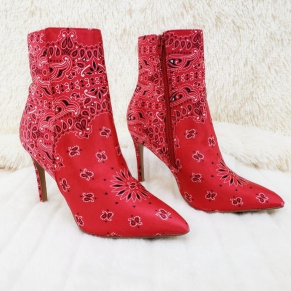 * Mata Red Bandana 4" High Ankle Bootie - Picture 2 of 6